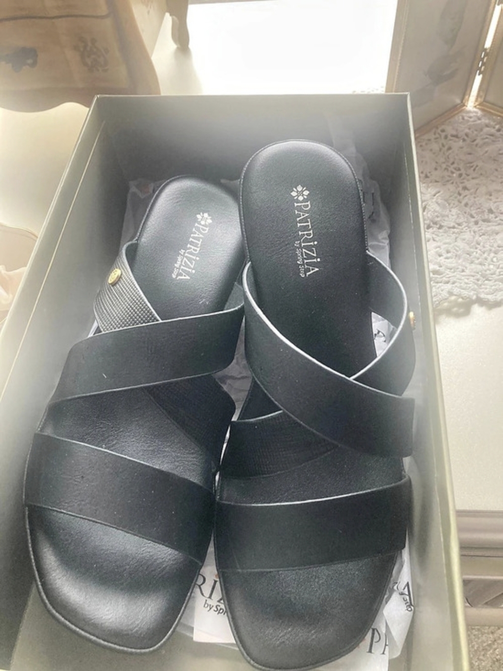 Patrizia Marylynn-B Black Wedge Sandals US 8.5 Like New